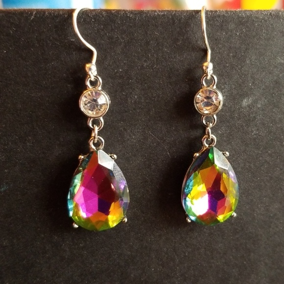 Handmade Rainbow Crystal Drop Earrings - Picture 5 of 7